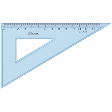 Треугольник 30°/ 13 см Стамм, прозрачный голубой