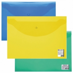 Папка-конверт с кнопкой Brauberg А4, 150 мкм, в ассортименте