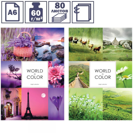 Записная книжка "Стиль. World of color" формата А6 на гребне, 80 листов