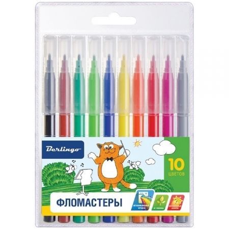 Фломастеры 10 цветов "Жил-был кот" в блистере с европодвесом