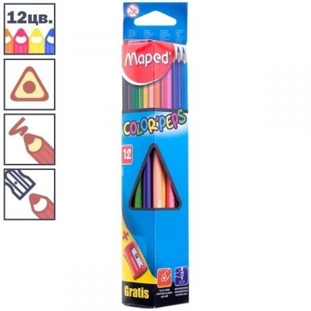 Набор цветных карандашей с точилкой "Color Peps" 12 цветов, заточенные