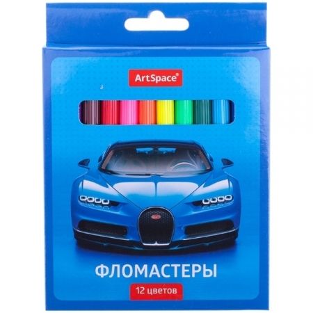 Фломастеры 12 цветов "Машинки" в картонной упаковке с европодвесом
