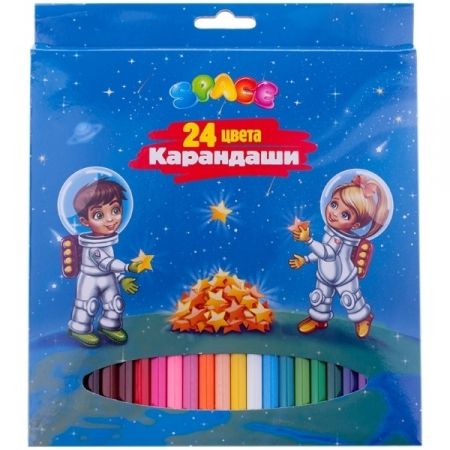 Набор цветных карандашей "Космонавты" 24 цвета, заточенные