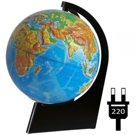 Глобус физический рельефный "Глобусный мир" 21 см с подсветкой на треугольной подставке