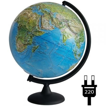 Глобус физико-политический рельефный Глобусный мир, 32 см, с подсветкой на круглой подставке