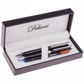 Набор Delucci: ручка шариковая, 1 мм и ручка-роллер 0,6 мм, синие, корпус черный