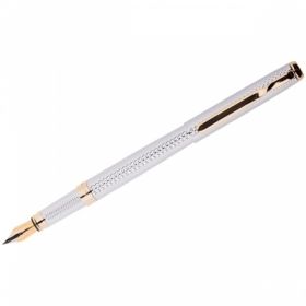 Ручка перьевая Delucci черная 0,8 мм, корпус серебро/золото