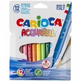 Фломастеры с кистевым пишущим узлом Carioca "Acquarell", 12 цветов, смываемые