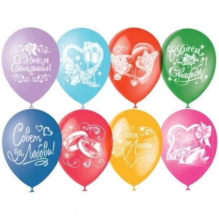 Воздушные шары Поиск "Свадебная тематика" M12/30см, пастель+декор, 50 шт