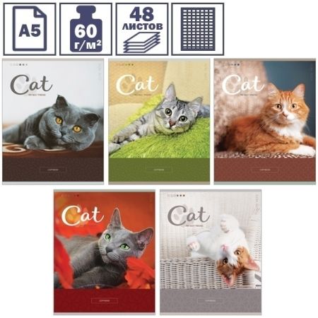 Тетрадь А5 в клетку на скрепке "Питомцы. Cute pets", 48 листов