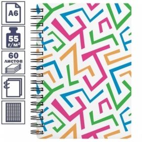 Записная книжка А6 на гребне "Lines" в пластиковой обложке, 60 листов