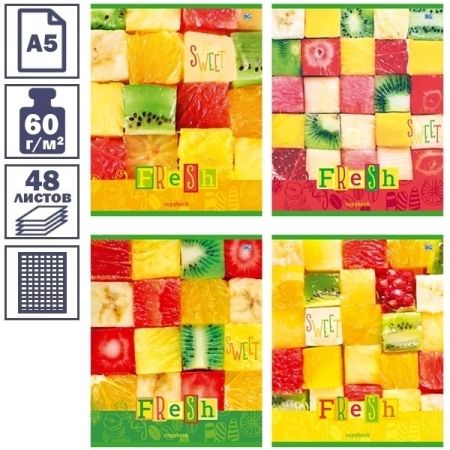 Тетрадь А5 в клетку на скрепке BG "Sweet fresh", 48 листов