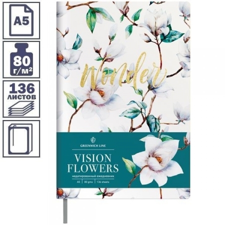 Ежедневник Greenwich Line "Vision.Flowers" формата А5 недатированный, 136 листов