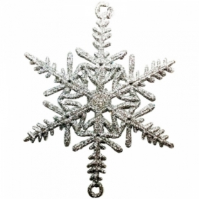 Елочное украшение пластиковое "Снежинка ажурная" 10 см, глиттер, серебро