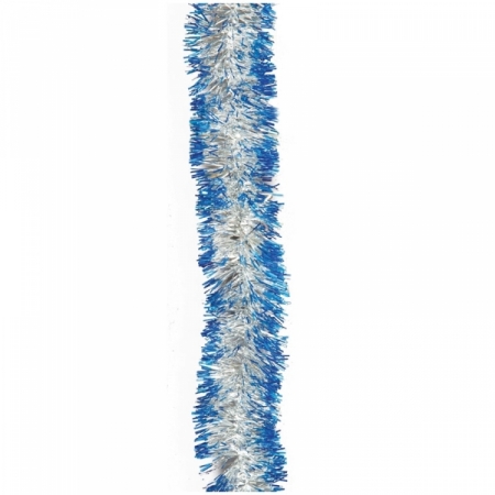 Мишура "Норка 1" серебряная с синими кончиками, 200х5 см