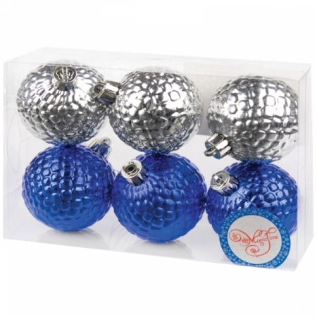 Набор пластиковых шаров 6 шт, 60 мм серебро/синий